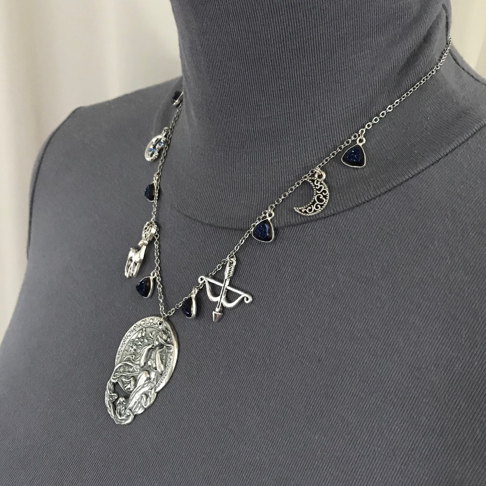 Artemis Diana Greek Roman Goddess of Moon & Hunt Handmade Necklace, Blue Druzy - Picture 6 of 16